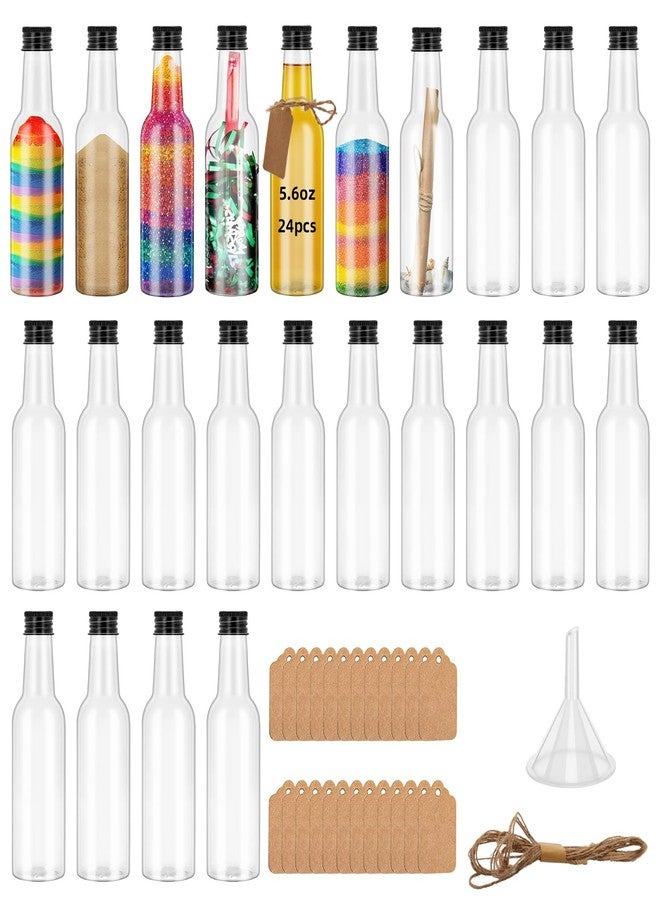 eispap 24 Pcs 5.6oz Plastic Sand Art empty Bottles with Black metal seal cover Wish Message Bottle Containers Clear Potion Bottles with Plastic Funnels for DIY Craft Wedding Birthday Party Black Cap - Image 1